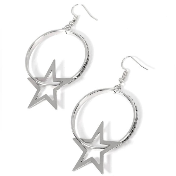 Silver Star Earrings with Hematite rhinestones - Picture 2 of 2